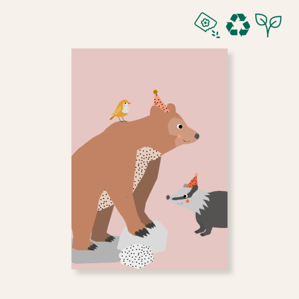 A4 Poster Celebration Animals auf Wildblumen Papier