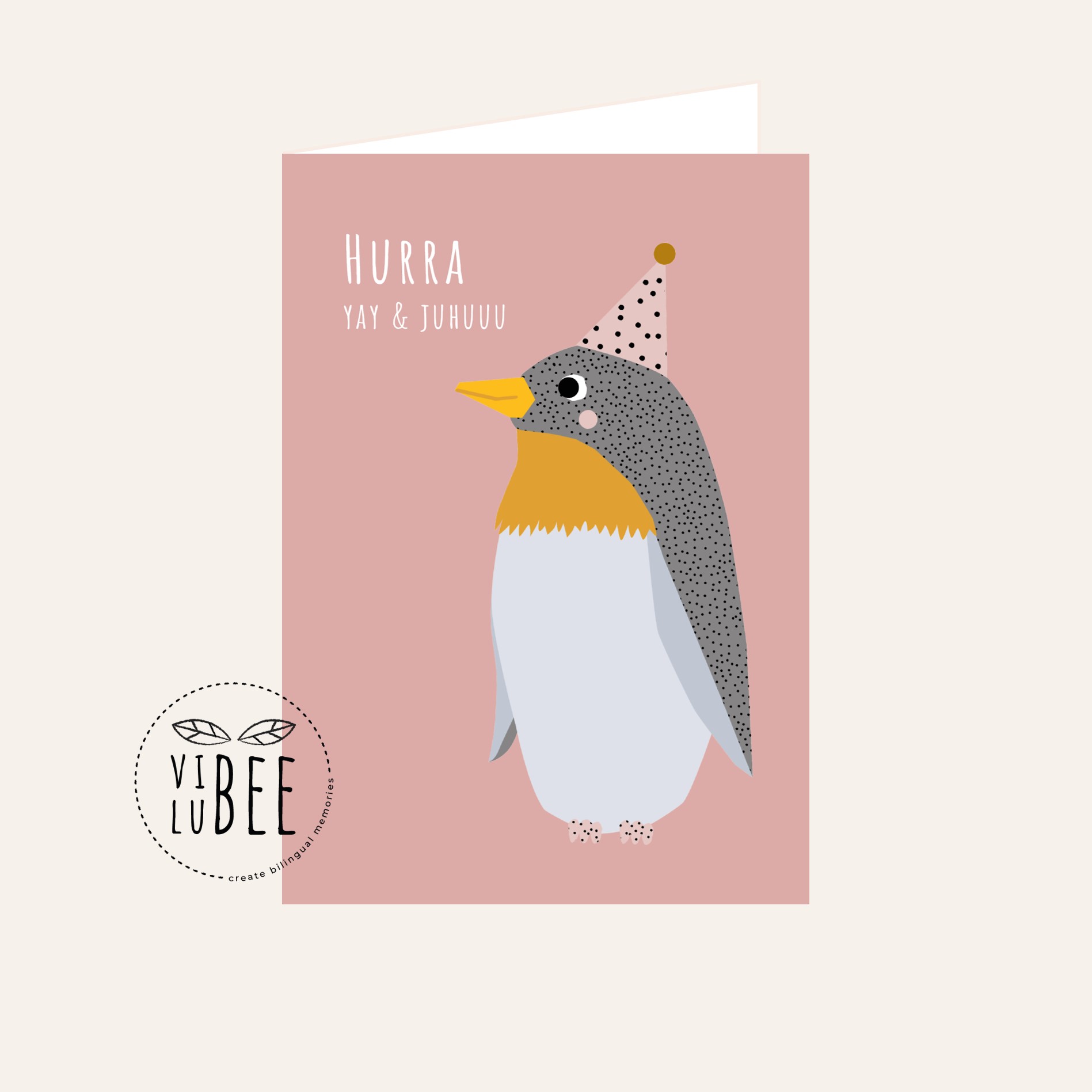 Einladungskarte Hurra Rosa-Hintergrund